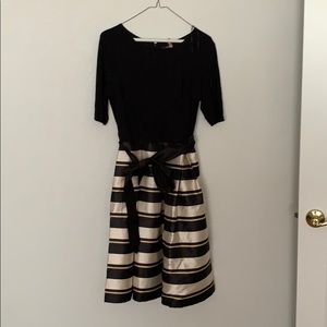Black gold and white striped dress